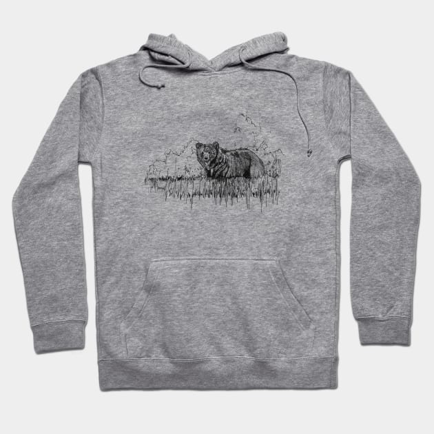 Grizzly Bear Ink Drawing Hoodie by Fireside Press